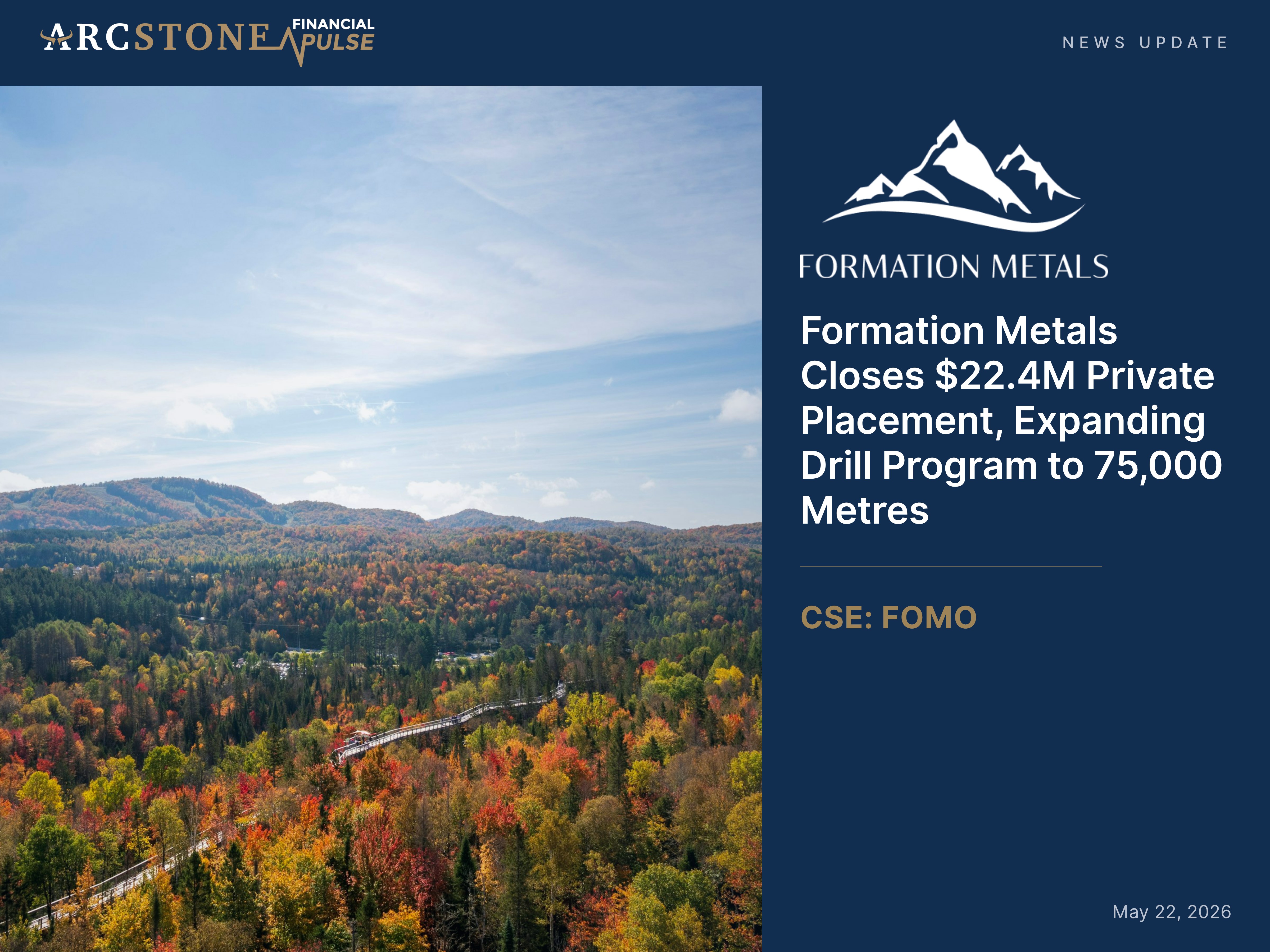 Formation Metals Closes $22.4M Private Placement, Expanding Drill Program to 75,000 Metres