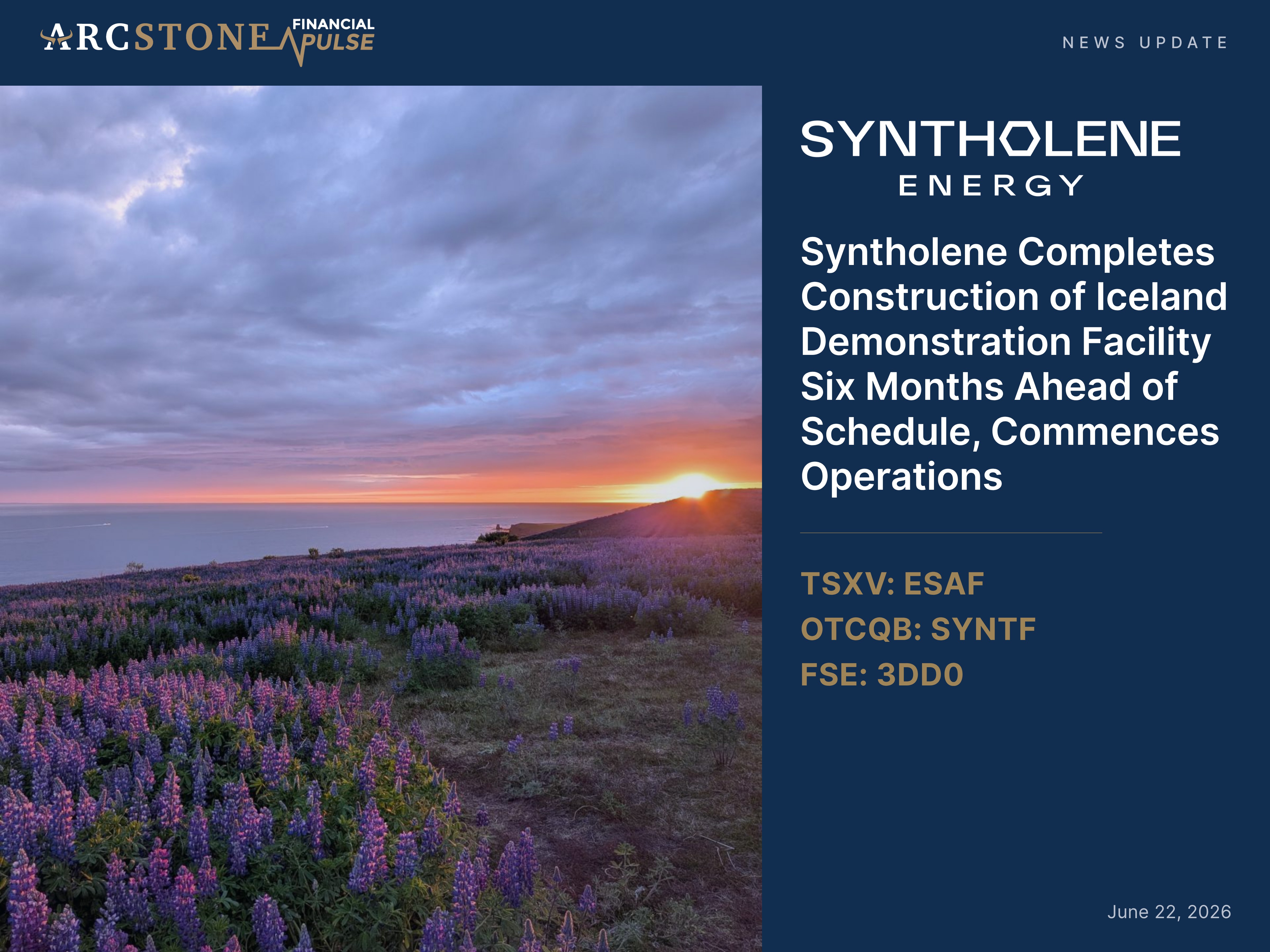 Syntholene Completes Construction of Iceland Demonstration Facility Six Months Ahead of Schedule, Commences Operations